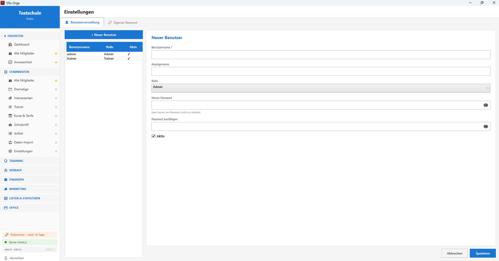 Einstellungen und Benutzerverwaltung in SifuOrga